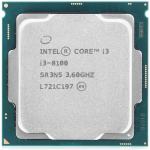 CPU Intel Core i3 8100 (3.60GHz, 6M, 4 Cores 4 Threads) TRAY KO FAN